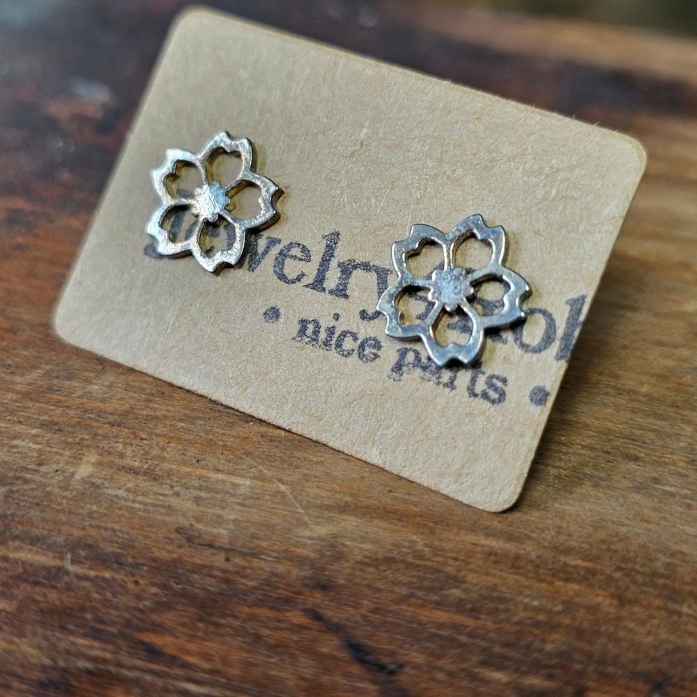 Silver Cherry Blossom Flower Stainless Steel Stud Earrings Women Cutout Sakura